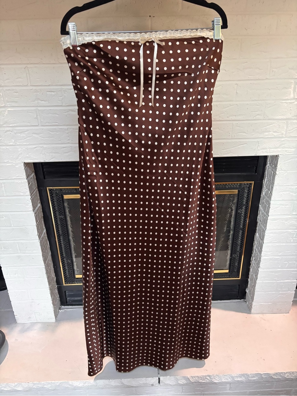 Jessica Simpson Brown Polka Dot Strapless Maxi Dress